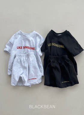韩国进口婴幼童装夏季简约字母休闲运动短袖套装T恤短裤两件套