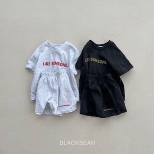 韩国进口婴幼童装夏季简约字母休闲运动短袖套装T恤短裤两件套
