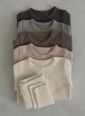 现货韩国进口婴幼童装童装儿童螺纹坑条修身家居服套装PEEKABOO