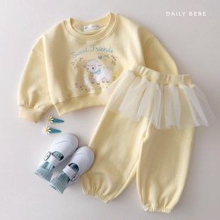 韩国进口婴幼童装女童春装可爱时髦绵羊卫衣屁帘裙裤套装DailyBeb