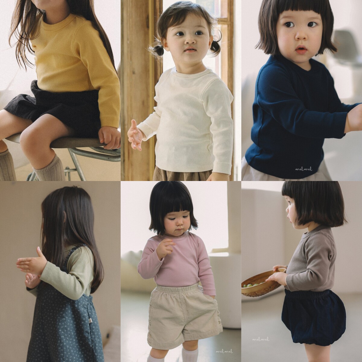 现货韩国进口婴幼童装春秋款柔软舒适纯色圆领长袖打底T恤MELMEL