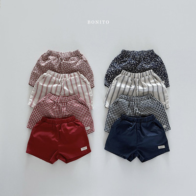 现货韩国进口婴幼童装碎花格子百搭休闲短裤夏季松紧腰热裤Bonito