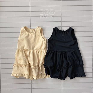 韩国进口婴幼童装女童夏季拼接花边纯棉日系连衣裙森系无袖背心裙