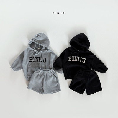 韩国进口婴幼童装简约洋气休闲套装春秋款字母连帽卫衣短裤Bonito