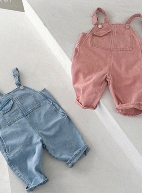 现货韩国进口婴幼童装简约柔软牛仔背带裤春夏休闲连身裤RAKER