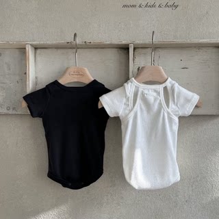 韩国进口新生婴儿薄棉柔软短袖爬服连体衣黑白修身打底T恤MONBEBE
