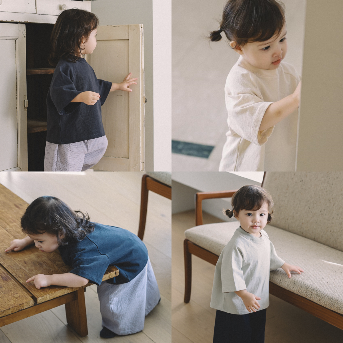 韩国进口婴幼童装夏季简约圆领短袖T恤日系纯色百搭休闲打底上衣