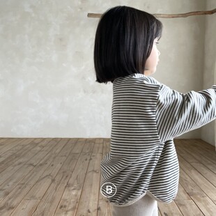 现货韩国进口婴幼童装百搭宽松休闲条纹圆领卫衣春秋慵懒廓形上衣