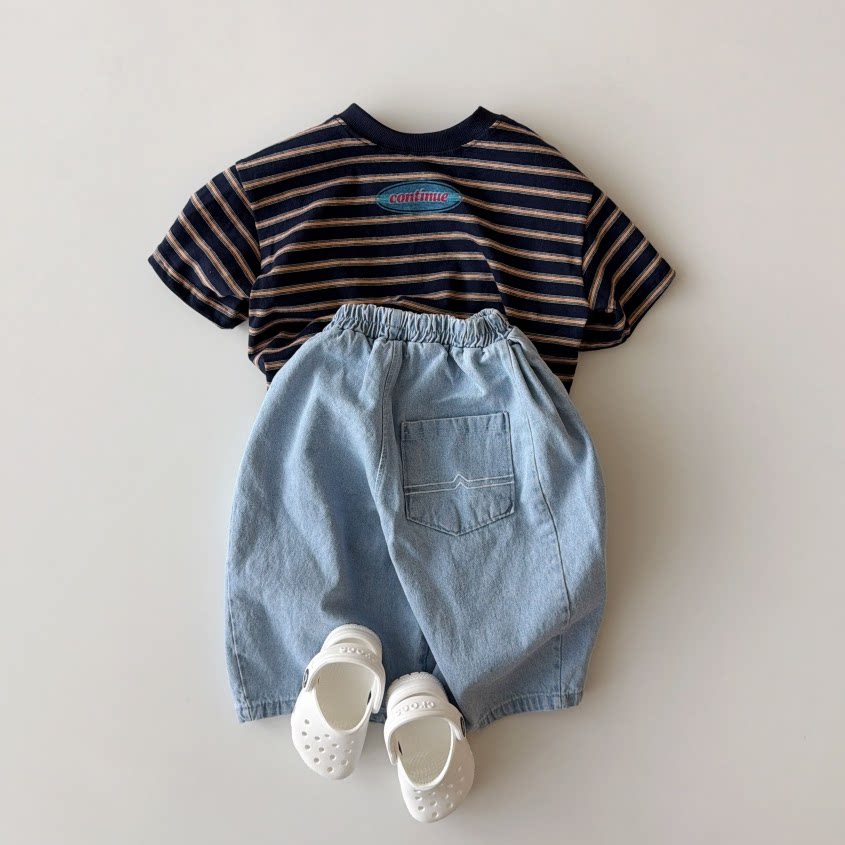 韩国进口婴幼童装男女童夏季柔软水洗纯棉牛仔裤百搭休闲七分裤