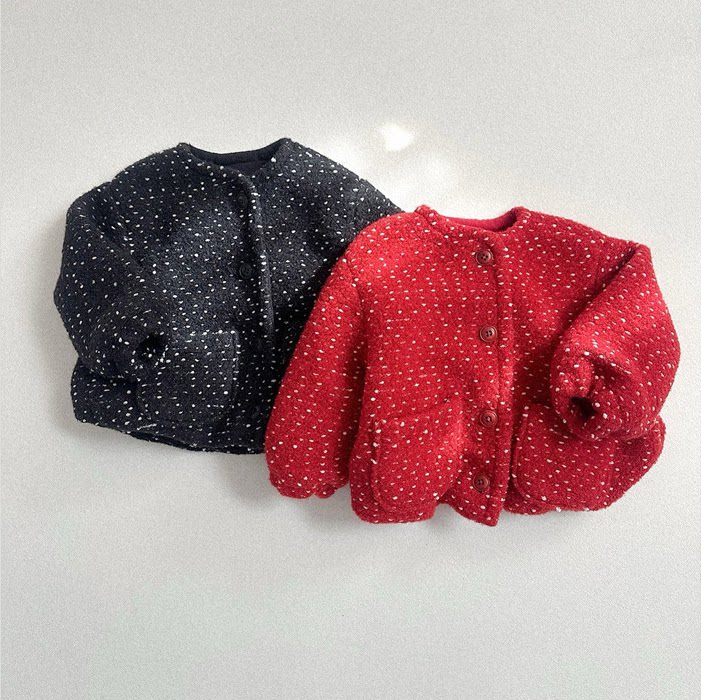 韩国进口婴幼童装冬款女童加绒加厚粗花呢外套MiniRobe圆领棉衣