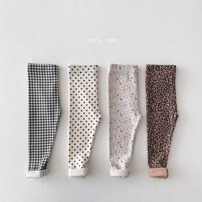 现货韩国进口婴幼童装纯棉百搭打底裤春秋格子波点豹纹紧身长裤