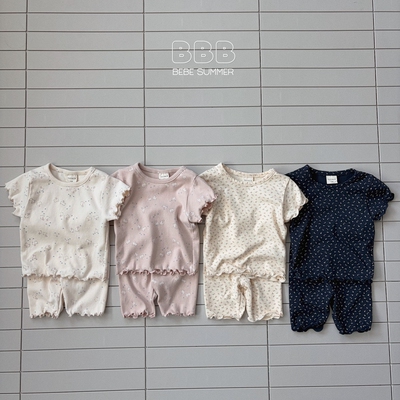 韩国进口婴幼童装女宝宝夏季小兔子碎花纯棉短袖短裤家居服套装