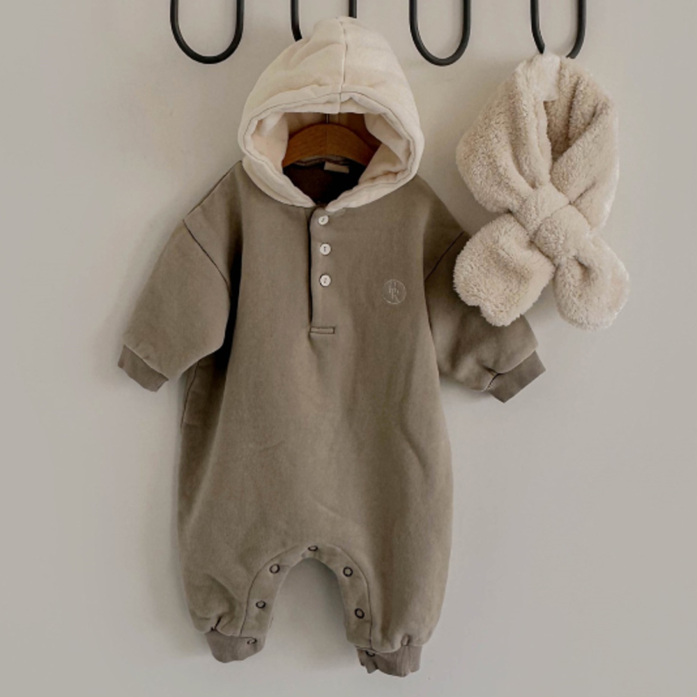 韩国进口婴儿男宝宝冬款洋气休闲加绒连帽爬服韩系外穿连体卫衣