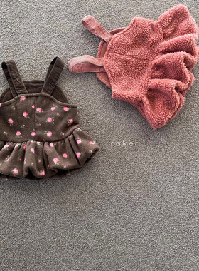 现货韩国进口婴幼童装女宝宝冬款可爱洋气加绒背带裙花苞裙RAKER
