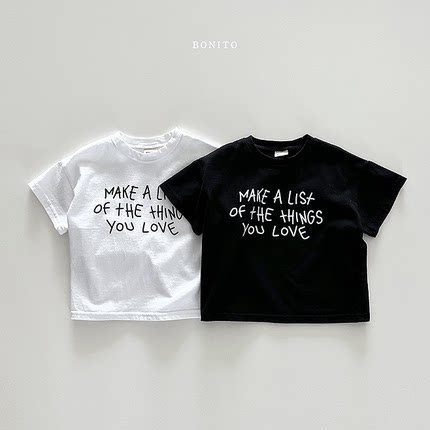 现货韩国进口婴幼童装字母百搭黑白色短袖T恤夏季韩版半袖上衣