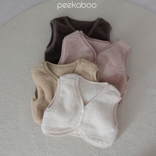 现货韩国婴幼童装PEEKABOO柔软保暖毛绒马甲内胆珊瑚绒防风背心