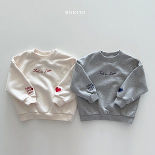 现货韩国进口童装简约小爱心休闲卫衣不对称刺绣韩版上衣BONITO春