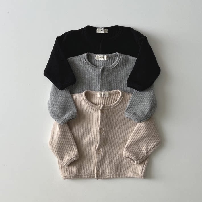 韩国进口婴幼童装坑条纹圆领针织开衫男女童春秋季休闲百搭外套