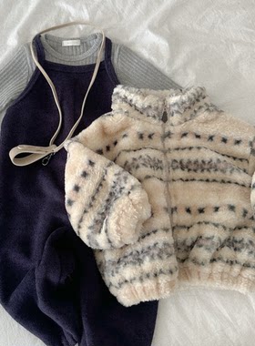 现货韩国进口婴幼童装加厚保暖毛绒外套高领珊瑚绒棉衣MiniRobe