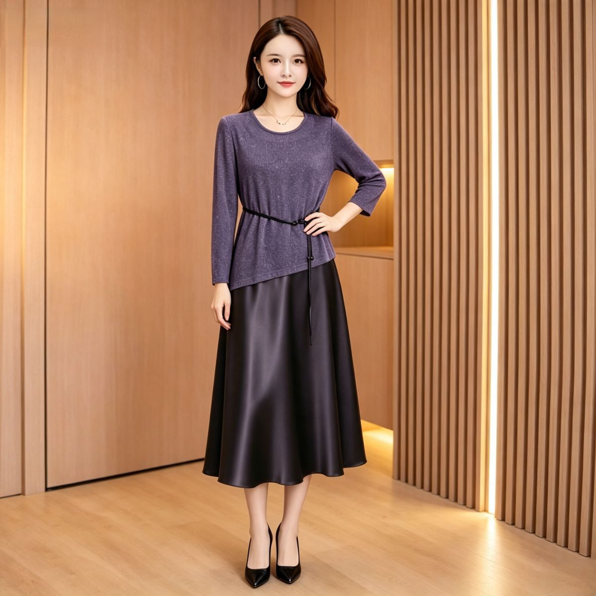 高端气质妈妈长袖连衣裙女2026新款春秋喜婆婆婚宴礼服高级感裙子