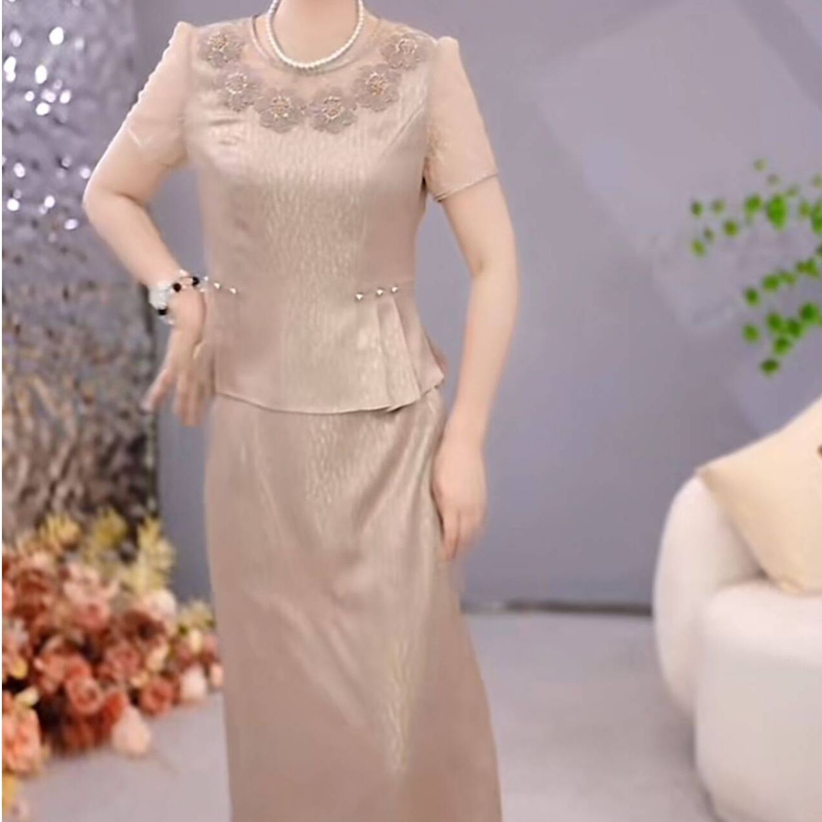 2026夏季时尚上衣+半身裙修身显瘦优雅气质短袖减龄套装裙M-4XL