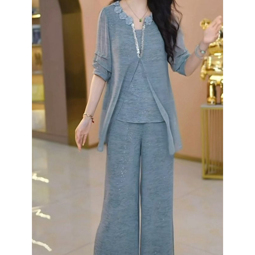 2026年夏季新款妈妈套装高端时尚上衣+裤子休闲显瘦气质两件套