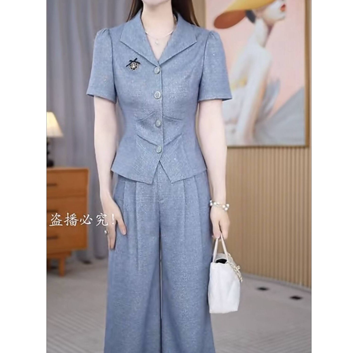 2026年新款设计感收腰气质优雅百搭复古上衣+裤子两件套装M-4XL