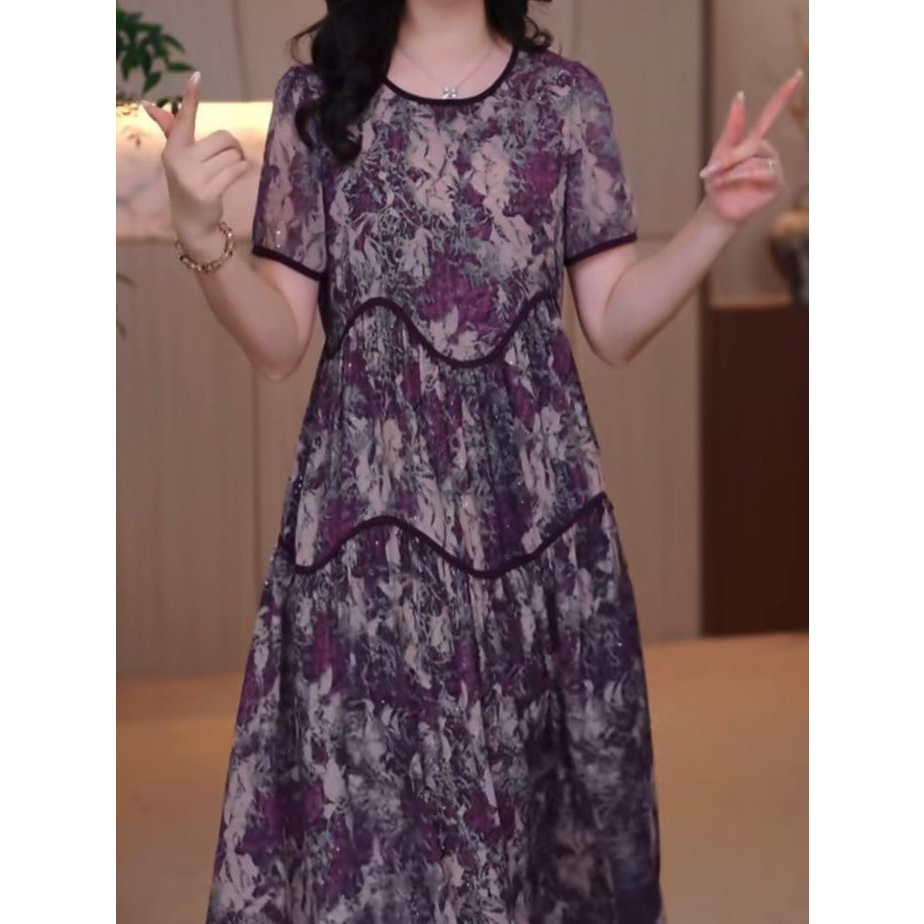 2026夏季新款优雅洋气大码宽松裙子高级冰竹丝时尚洋气连衣裙女