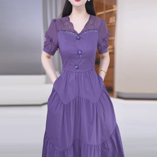 2026年夏季新款修身高端时尚气质减龄显瘦收腰中长款连衣裙M-4XL