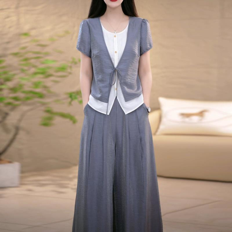 2026新款夏季温柔优雅时尚简约气质温婉显高两件套套装M-4XL