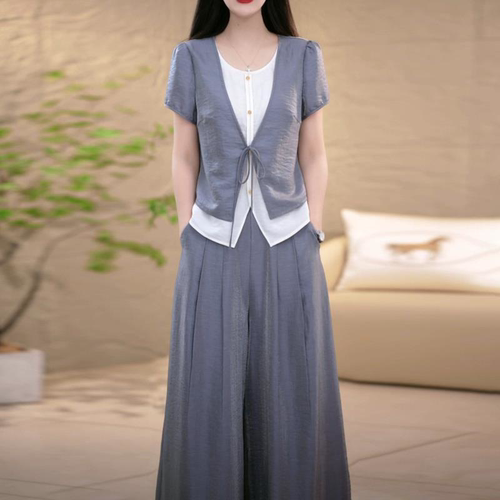 2026新款夏季温柔优雅时尚简约气质温婉显高两件套套装M-4XL