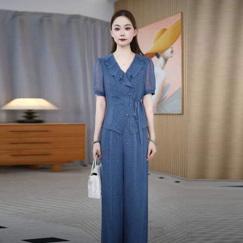 2026年夏季新款女装设计感轻薄透气时尚上衣+裤子休闲两件套装M-4