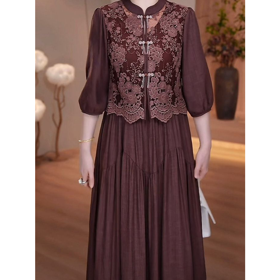 2026春夏新款气质显瘦遮肉时尚裙子新中式冰竹丝假两件套装连衣裙