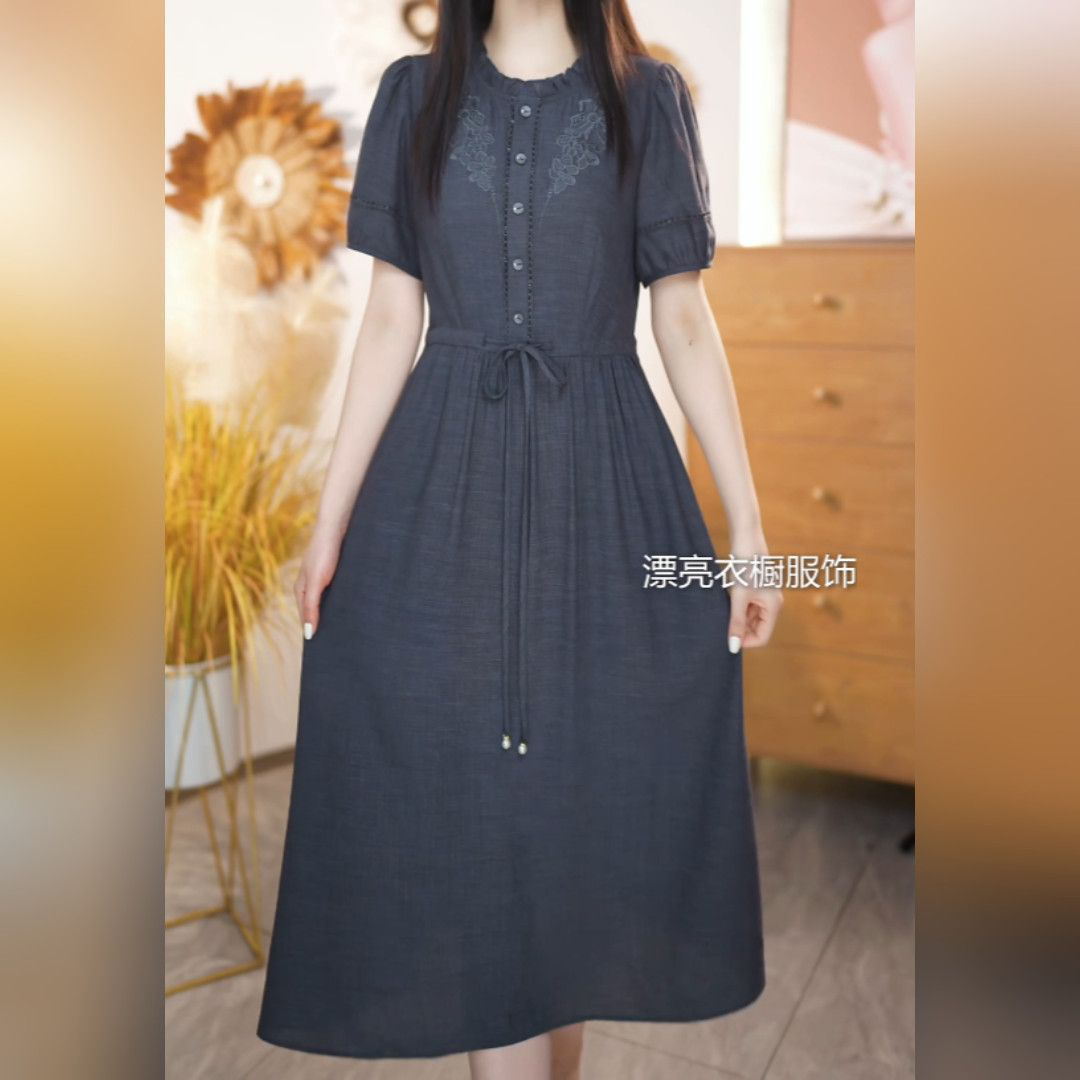 2026年夏季新款薄款短袖连衣裙女十三行妈妈洋气收腰裙子M-4XL