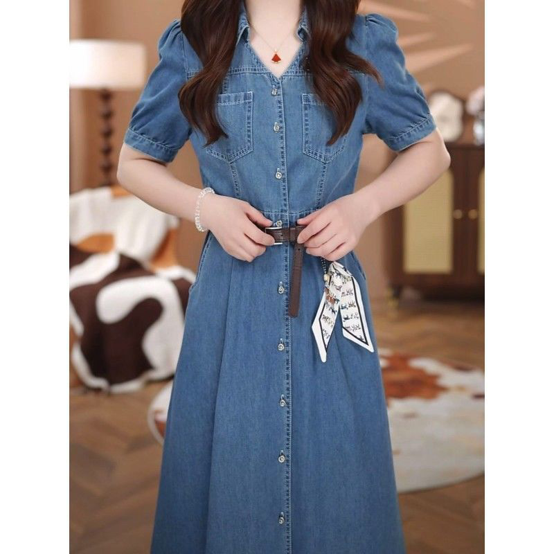 2026夏季时尚水洗软牛仔薄款连衣裙新款短袖收腰显瘦polo气质裙子