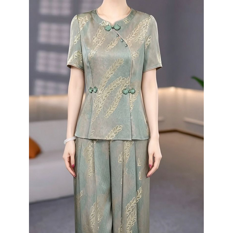 2026夏季新款优雅洋气上衣裤子两件套高级冰丝缎时尚百搭套装女