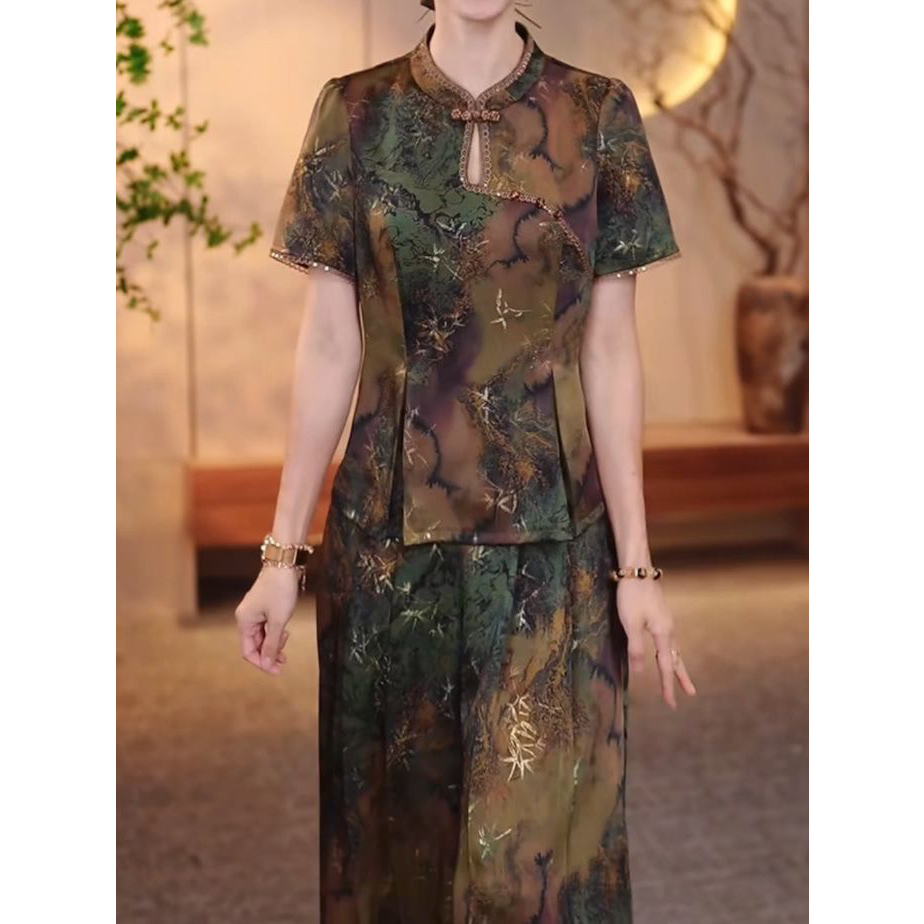 2026夏季新款国风上衣裤子两件套桑波珍珠缎时尚气质中式套装女