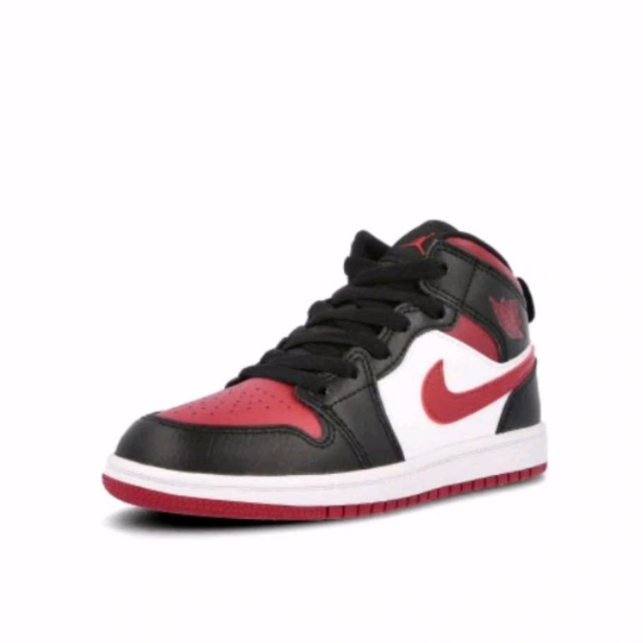 Jordan Air Jordan 1 Mid 防滑减震 中帮 儿童篮球鞋 黑红 中小童