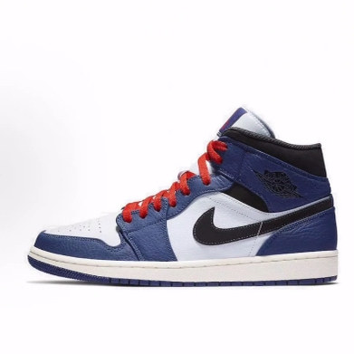 Jordan Air Jordan 1 Mid 潮流 中帮 复古篮球鞋 男款 白蓝