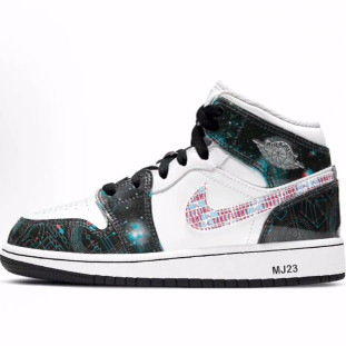 Jordan Air Jordan 1 Mid SE  减震耐磨 中帮 儿童篮球鞋 白红蓝