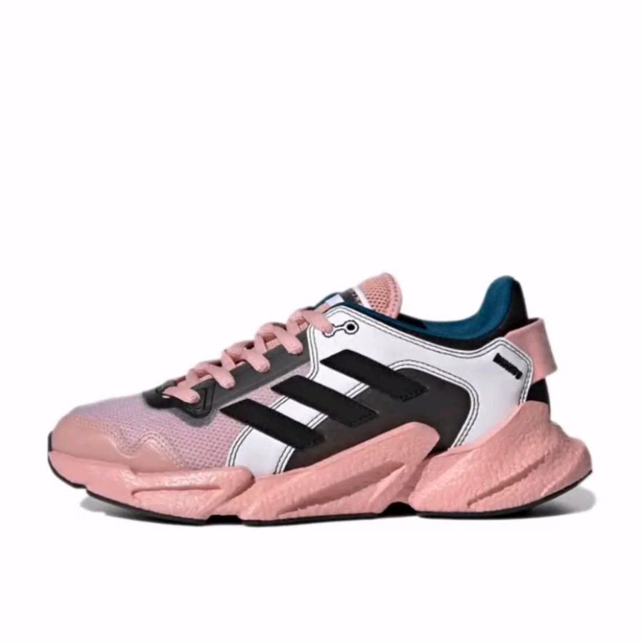 adidas X9000 合成革防滑耐磨透气 低帮 休闲跑步鞋 女款 粉黑白