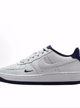 Nike Air Force 1 Lv8 皮革 舒适低帮 儿童板鞋白色/黑色/深蓝色