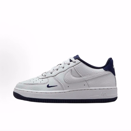 Nike Air Force 1 Lv8 皮革 舒适低帮 儿童板鞋白色/黑色/深蓝色
