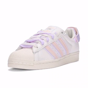 adidas originals SUPERSTAR 耐磨 低帮 板鞋 女款 白紫粉
