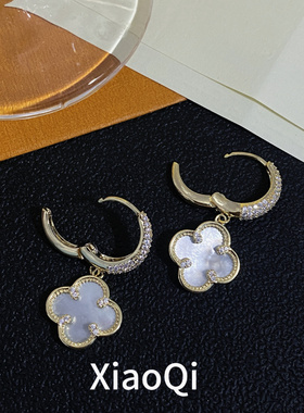 轻奢高级感耳扣四叶草耳环潮法式复古气质小香风时尚两戴款耳环