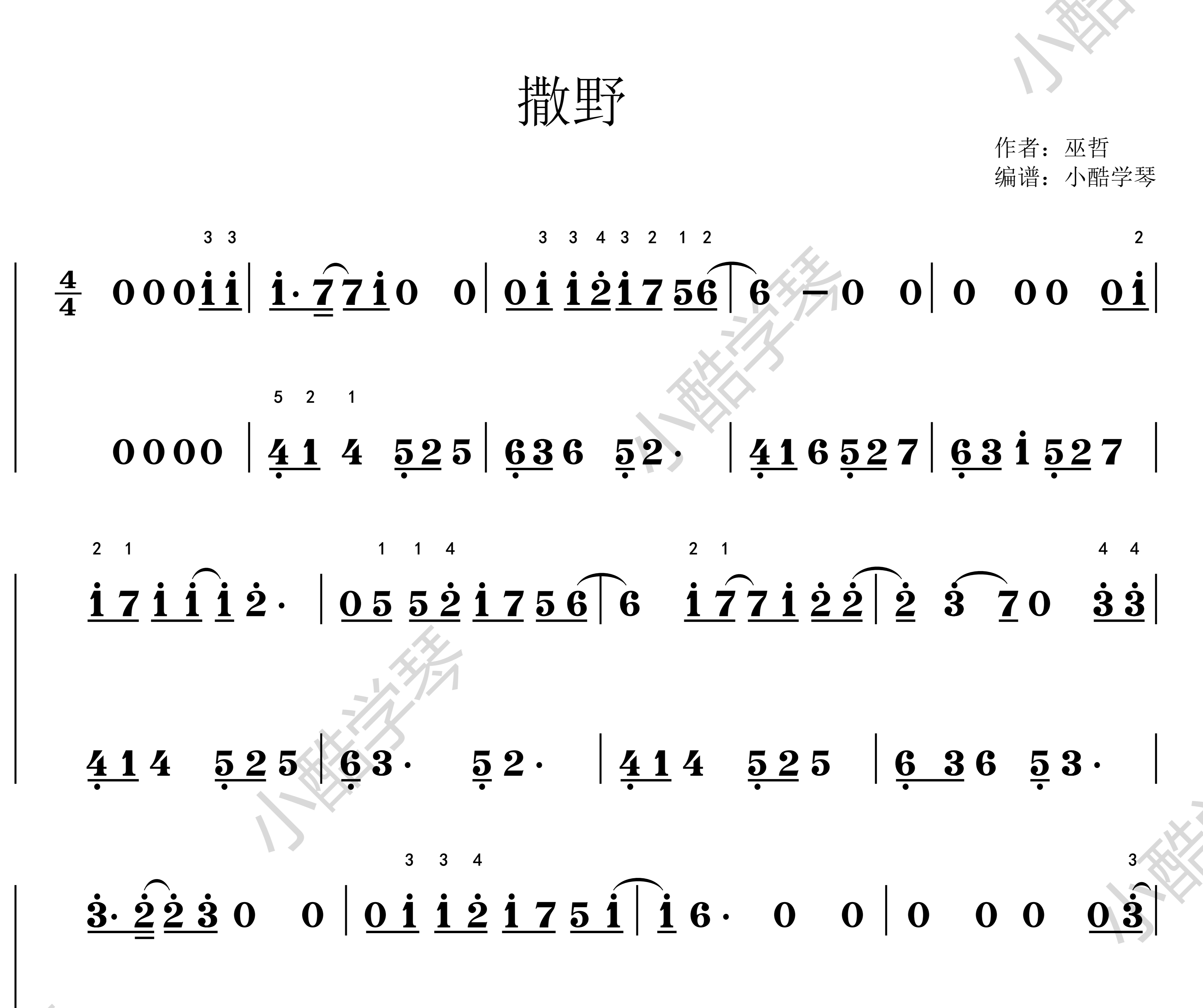 撒野电子版pdf完整简谱 五线谱(带指法)