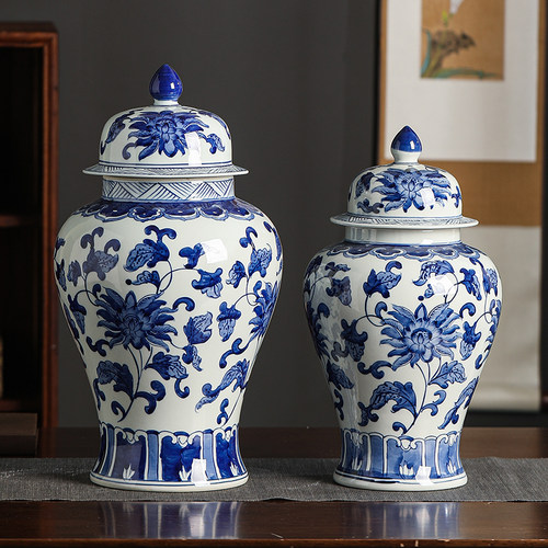 帛画陶瓷花瓶摆件中式