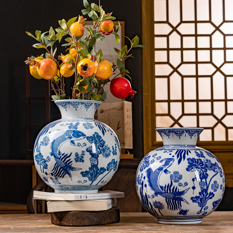 青花“鱼藻纹”系列新中式花瓶青花瓷大肚荣福陶瓷花瓶可水培花瓶
