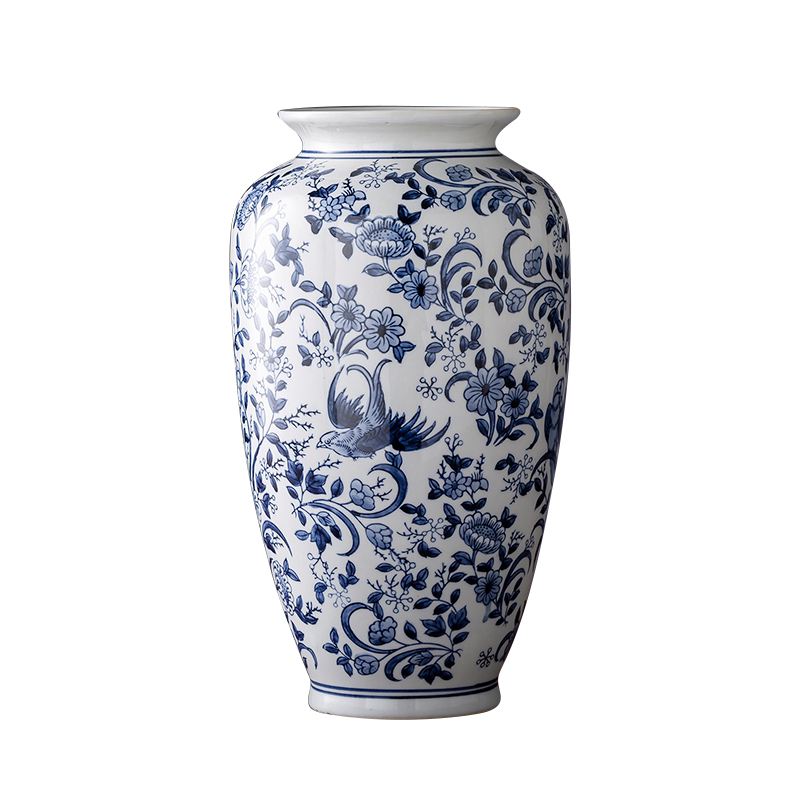 陶瓷青花瓷花瓶青花瓷花瓶摆件家居客厅插花电视柜装饰 复古花瓶