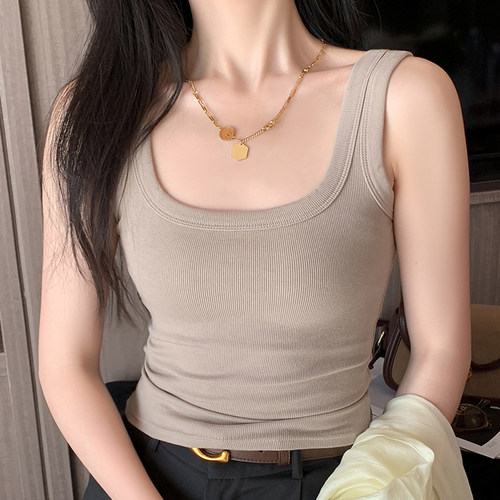 方领宽肩带背心无胸垫遮副乳吊带